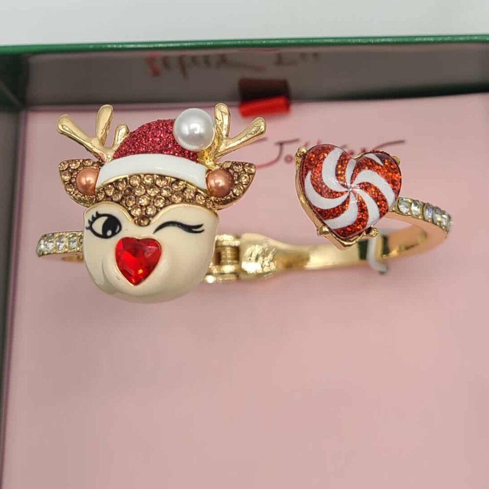 Betsey Johnson Winking Reindeer Hinge Bangle Bracelet NWT! NEW!